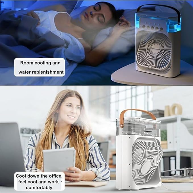 3 In 1 Portable Fan Air Conditioner,  Electric Fan Air Cooler, 7 Colors LED Light , USB Powerd Mini AC