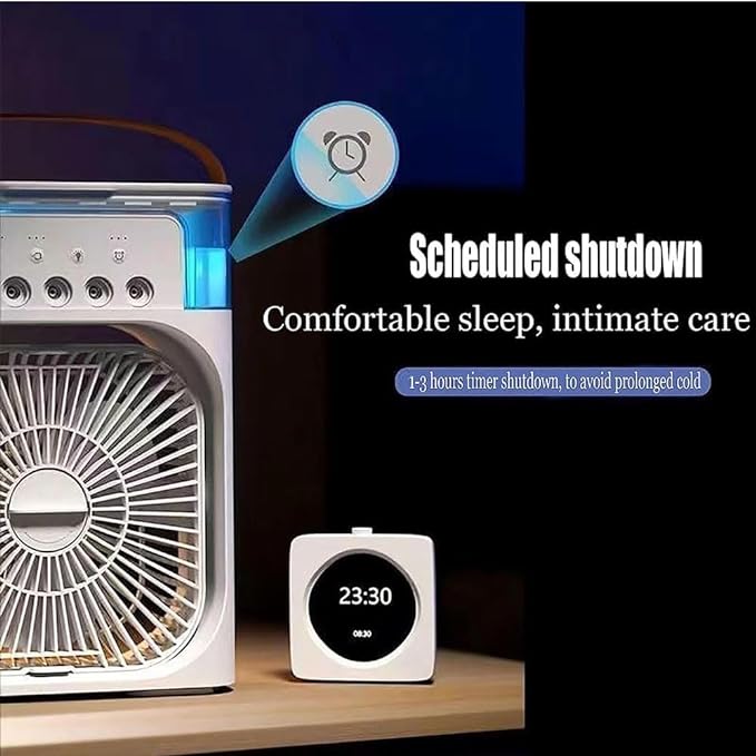 3 In 1 Portable Fan Air Conditioner,  Electric Fan Air Cooler, 7 Colors LED Light , USB Powerd Mini AC